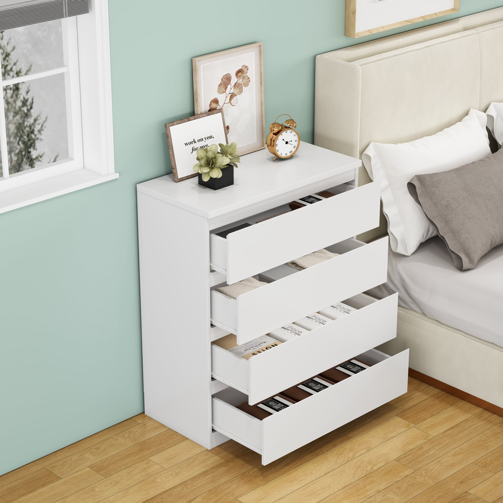 4 Drawer Dresser for Bedroom,31.5"W Modern Chest of Drawers with Hidden Handle,Wooden Closet Chests Organizer for Bedroom, Living Room,White