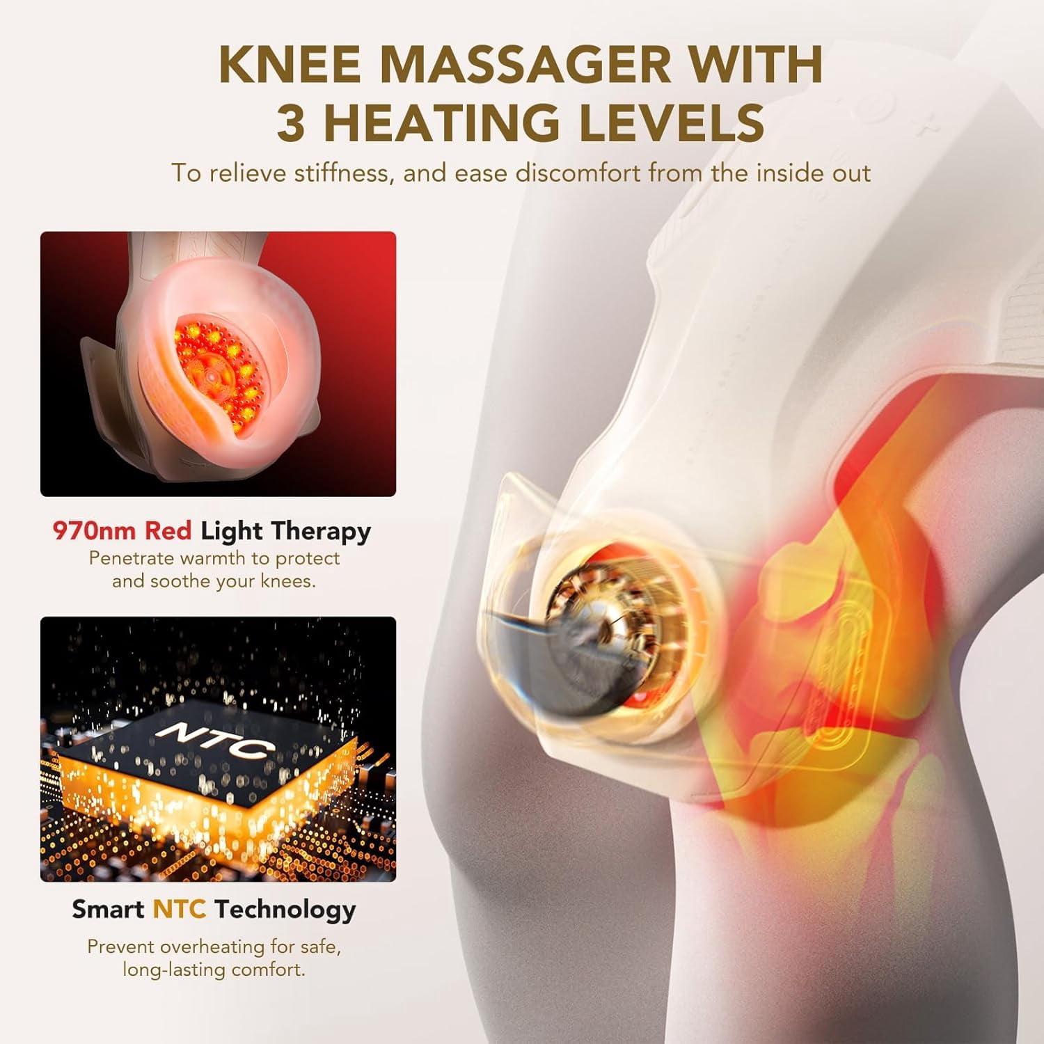 SKG WS500 Knee Massager with Heat for Pain Relief with Vibration for Joint Comfort, Cordless Heated Knee Brace with 5 Massage Modes and 3 Heating Levels, Perfect for Women Men Mom Dad