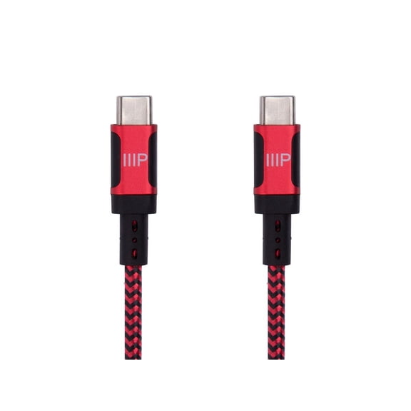 Monoprice USB C to USB C 2.0 Cable - 1.5 Feet - Red | Fast Charging, High Speed, Up to 3A/60W, Type C, Compatible with iPhone / iPad / MacBook / Samsung Galaxy and More - Wrap Series