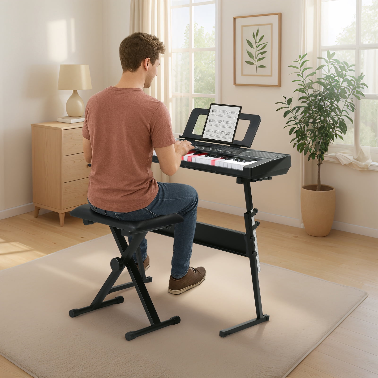 Ktaxon 61 Keys  Keyboard Piano with Lighted Keys, Stand, Piano Bench, Black