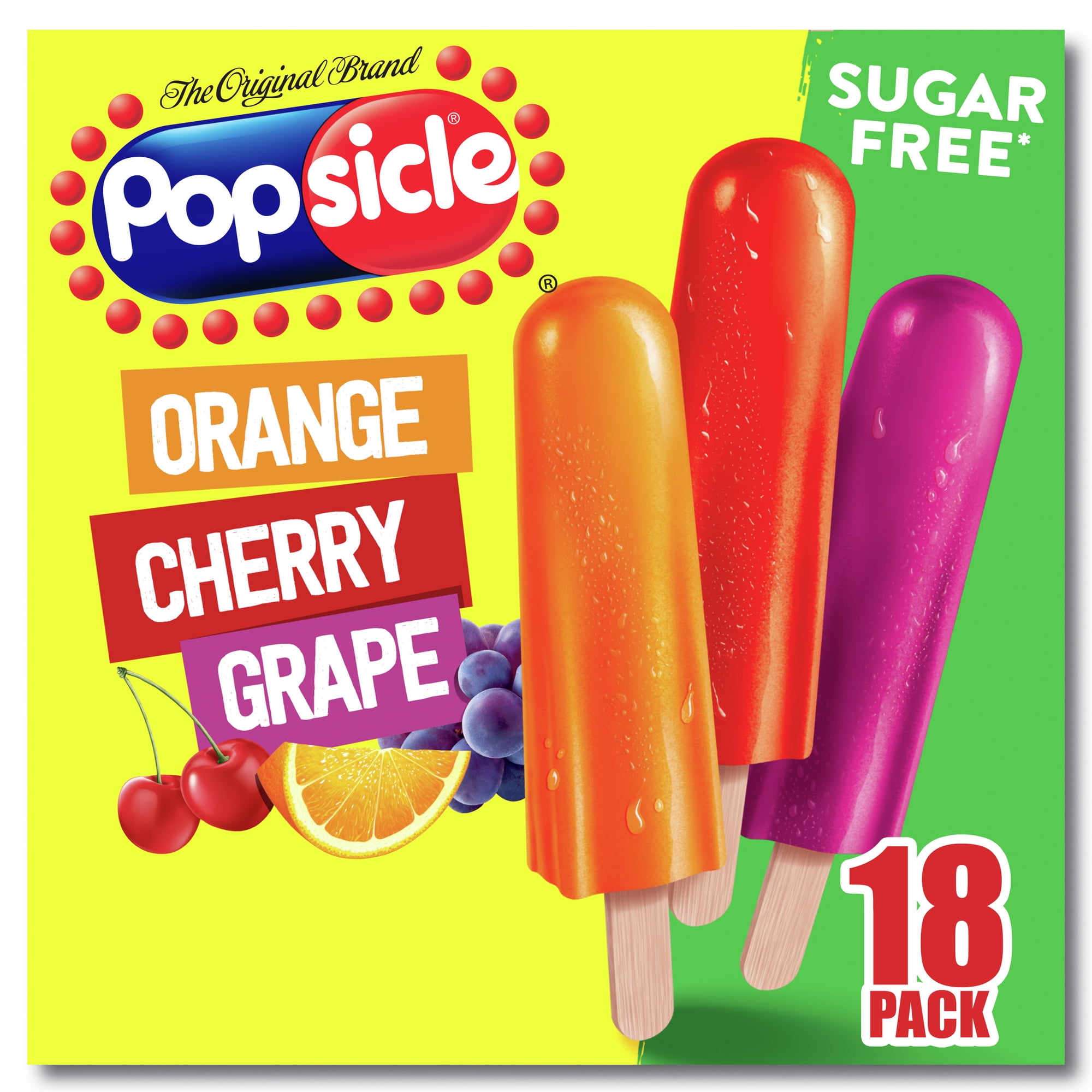 Popsicle Orange Cherry Grape Sugar Free Ice Pops, 18 Count