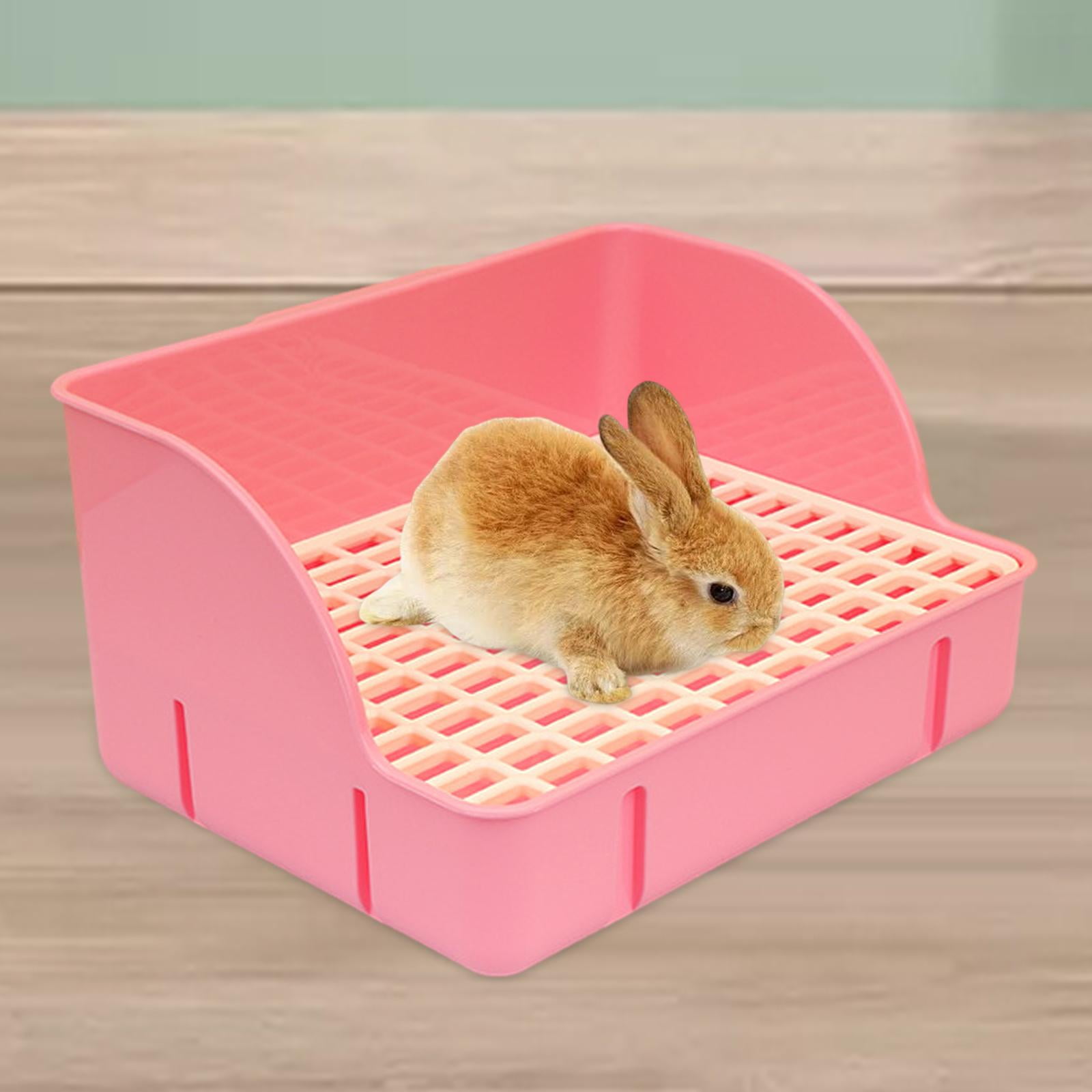 Menolana Rabbit Corner Litter Pan 29x22x15.5cm Potty Trainer Corner Toilet Box for Guinea Pigs Chinchillas Cage Accessories pink pp mesh