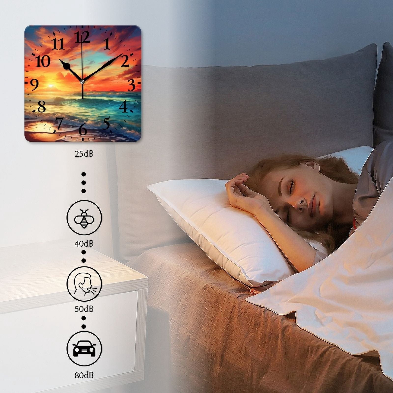 Square Wall Clock,The Sunset On The Beach With Colorful Clouds In The Sky,Silent Non-Ticking Wall Clock Decor for Home Office Kitchen Living Room Bedroom(14inch)