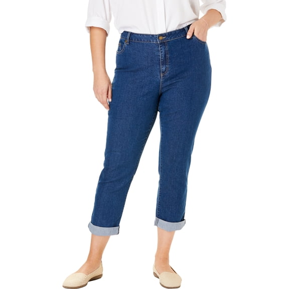 Woman Within Plus Size Petite Stretch Denim Five-Pocket Girlfriend Jeans