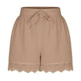 thumbnail image 4 of fatyb Shorts for Women Drawstring Lace Trim Lounge Shorts Elastic Waist Ruffle Beach Shorts with Pockets, 4 of 7