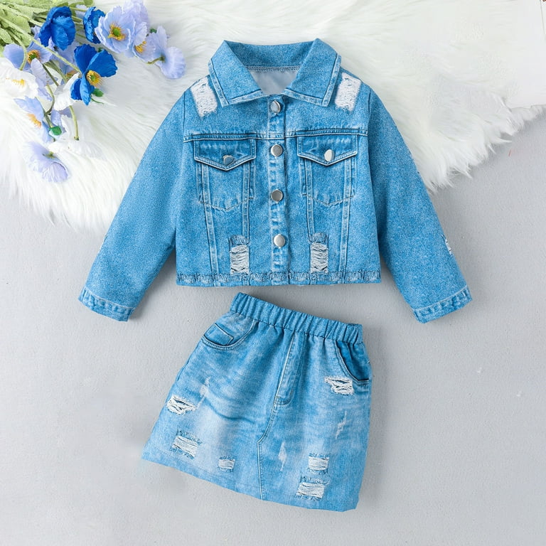 APEXFWDT Denim Skirt Sets for Girls Kids Button Up Girl's