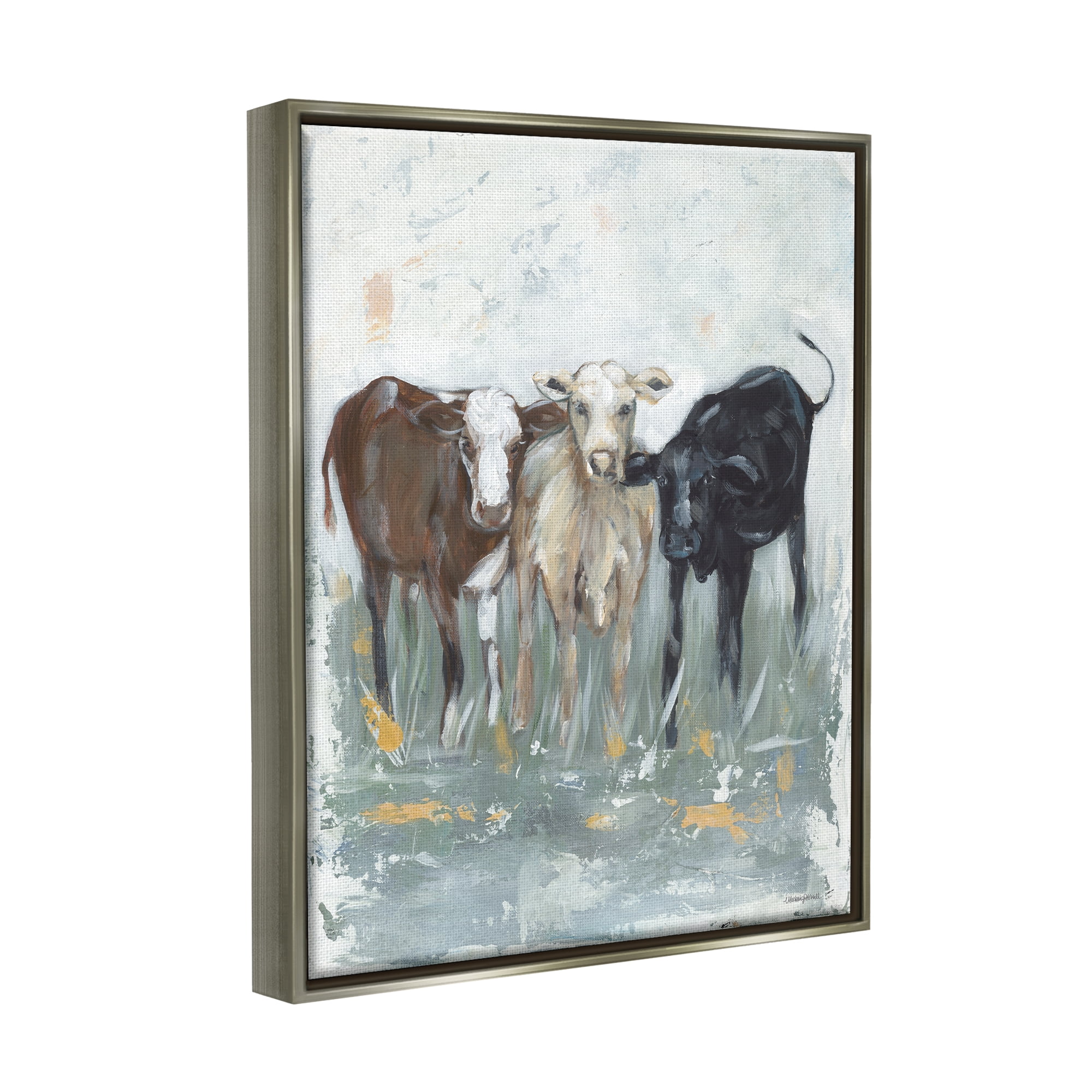 Stupell Abstract Rustic Country Cows Painting Animals & Insects Painting Gray Floater Framed Art Print Wall Art