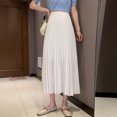 thumbnail image 6 of Quixlent Women Pleated Midi Skirt Elastic High Waist Solid Color Smooth Outline Skirt Slimming Midi Skirt Daily Wear, 6 of 7
