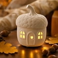 thumbnail image 6 of QLUEWX White Resin Acorn House LED Night Light, Hollow Carved Mini Cottage Lamp, Warm Glow Tabletop Ornament for Fall Harvest Halloween Bedroom Mantel Window Farmhouse Home Decor, 6 of 9
