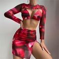 thumbnail image 4 of SEMIMAY Printed Mesh Skirt Three Piece Bikini Swimsuit Long Sleeved Smock Sunscreen Beach Wear Swimsuit, 4 of 6