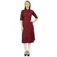 thumbnail image 6 of Bimba Women's Self Embroidered Linen Straight Kurti Kurta Chic Ethnic Indian Tunic, 6 of 9