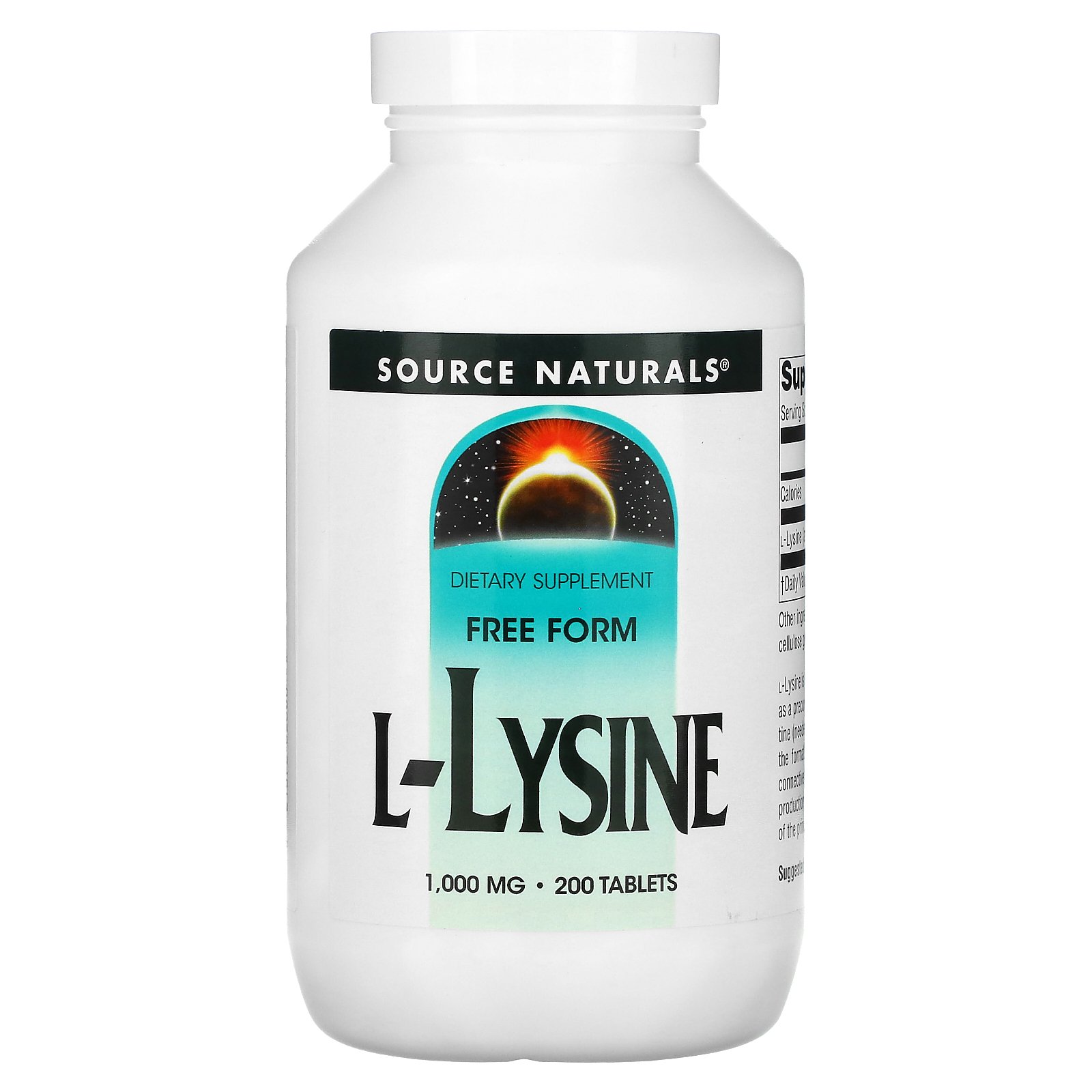 L-Lysine, 1,000 mg, 200 Tablets, Source Naturals