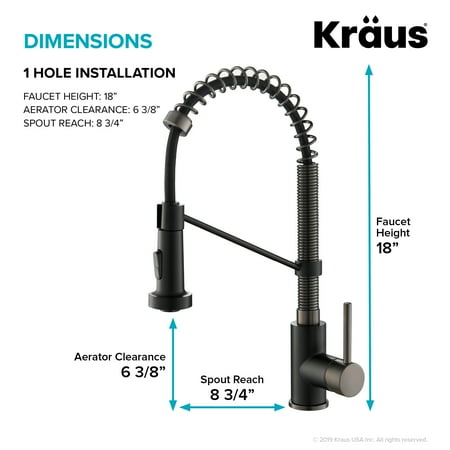 KRAUS Bolden™ Single Handle 18-Inch Commercial Kitchen Faucet with Dual Function Pull-Down Sprayhead in Matte Black/Black Stainless Steel Finish