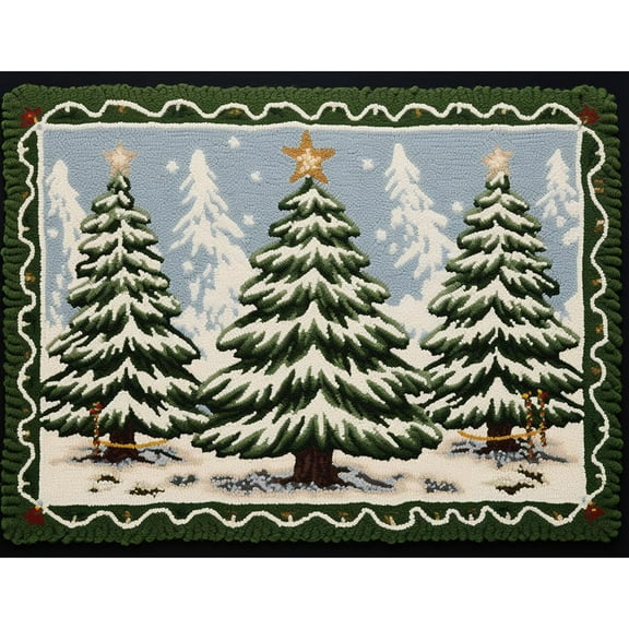 Merry Christmas Pine Tree Latch Hook Rectangle Rug Kits for Adults Needle Crochet Yarn Kits Embroidery Carpet Hook and Latch Kit Floor Mat Tapestry Christmas Home Decoration 52x38cm(1)