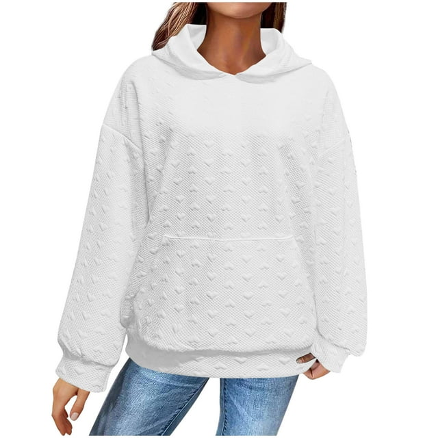 Tumotour Chandails en Molleton pour Femmes Col Rond Manches Longues Chandail Ample avec Poches avant Chandail Léger Décontracté Printemps Chandails à Capuchon Hauts Confortables Tenues de Mode Automne Vêtements 2025