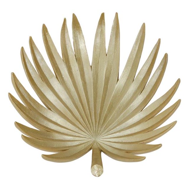 Benzara BM205298 Polyresin Decorative Plate with Palm Leaf Design, Gold