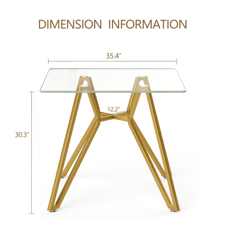 GZXS 35.4-Inch Square Tempered Glass Dining Table for 2–4 People