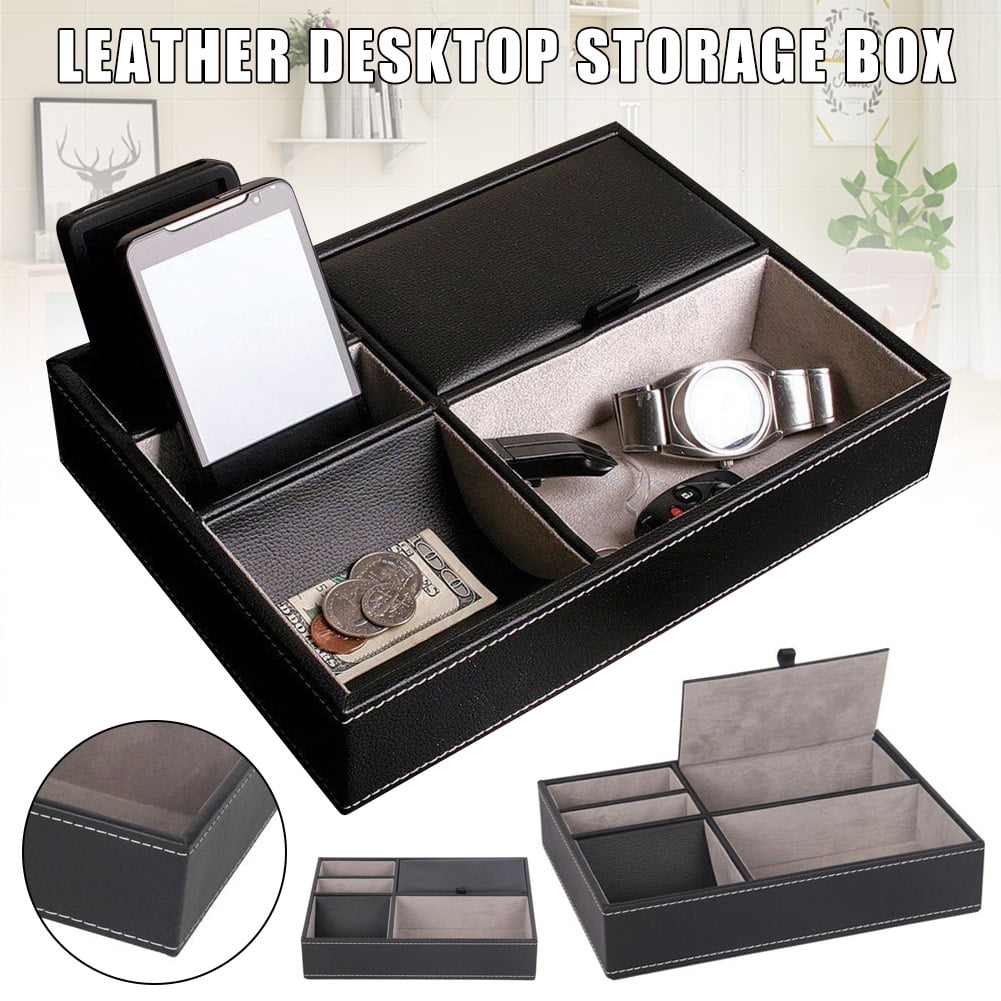 5 Compartments Multi-functional PU Leather Storage Box Desktop Organizer Case 