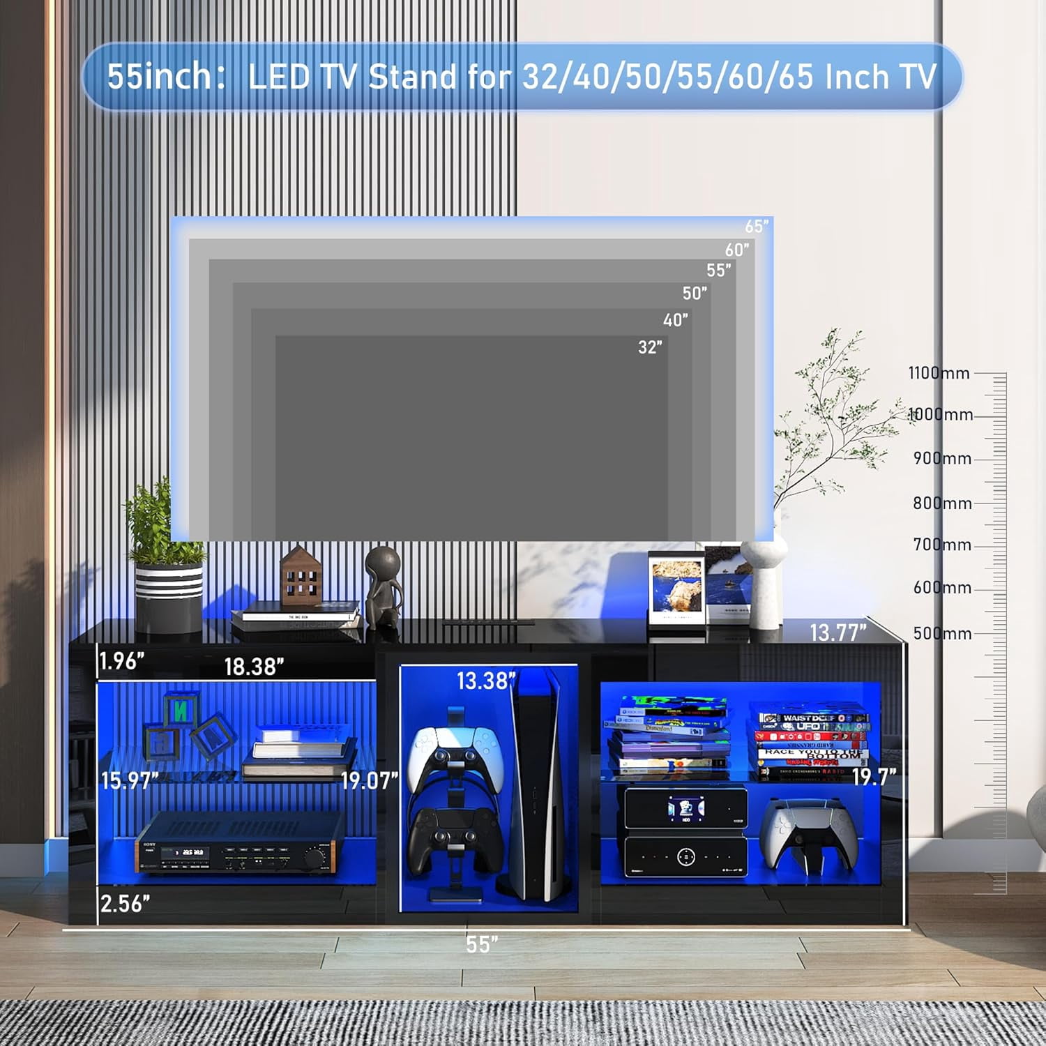 ChVans LED TV Stand for TVs up to 60" with Power Outlets, Gaming Entertainment Center for Living Room Bedroom