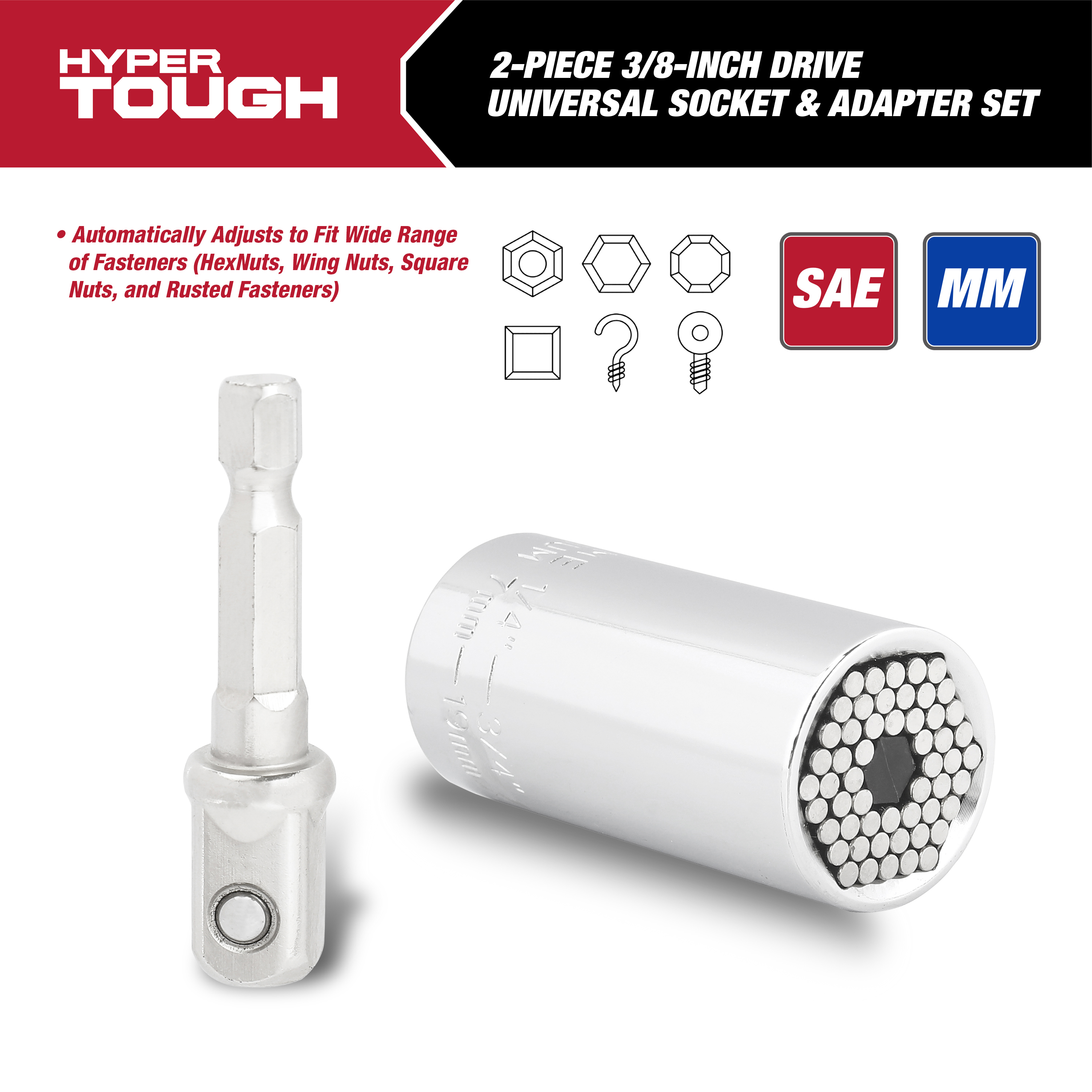 Adaptador Universal de Dados Hyper Tough con Adaptador para Taladro, Ajusta de 1/4 a 3/4 de pulgada 2