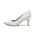 thumbnail image 2 of BURUDANI Women's Fashion Comfort Pointed Toe Stilettos Pump Shoes Slip On Low Heel Dress Shoes WHITE/PAT Size 11, 2 of 5