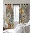 thumbnail image 3 of Vintage Boho Blackout Curtains, Light Blocking Print Window Curtains, Chic Farmhouse Neutral Morocco Geometric Thermal Insulated Window Drapes for Living Room Kitchen Cafe 2 Panels, 104"W x 52"L, 3 of 9