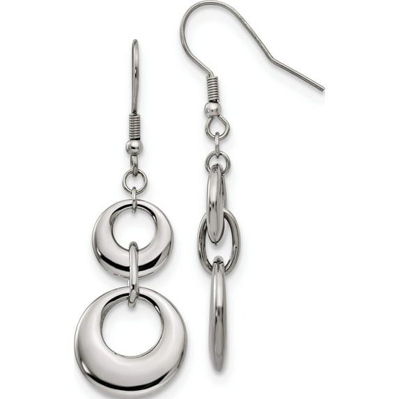 Stainless Steel Polished Circles Dangle Shepherd Hook Earrings Made In China sre796
