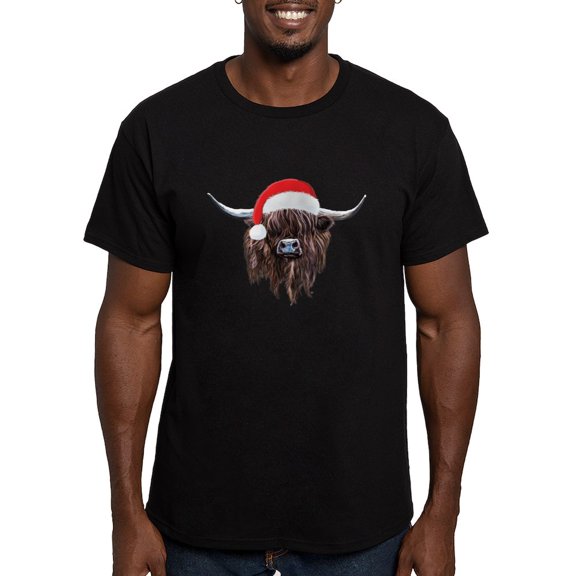 CafePress - Highland Cow Santa Hat Xmas T Shirt - Men's Fitted T-Shirt
