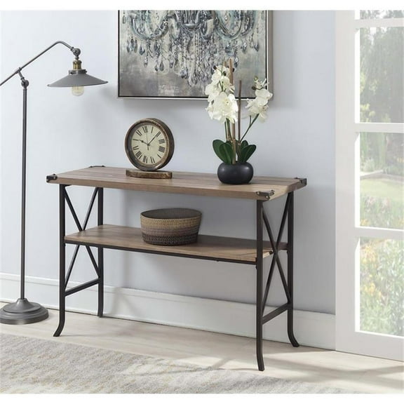 Pemberly Row Transitional Console Table in Beige Driftwood Wood Finish