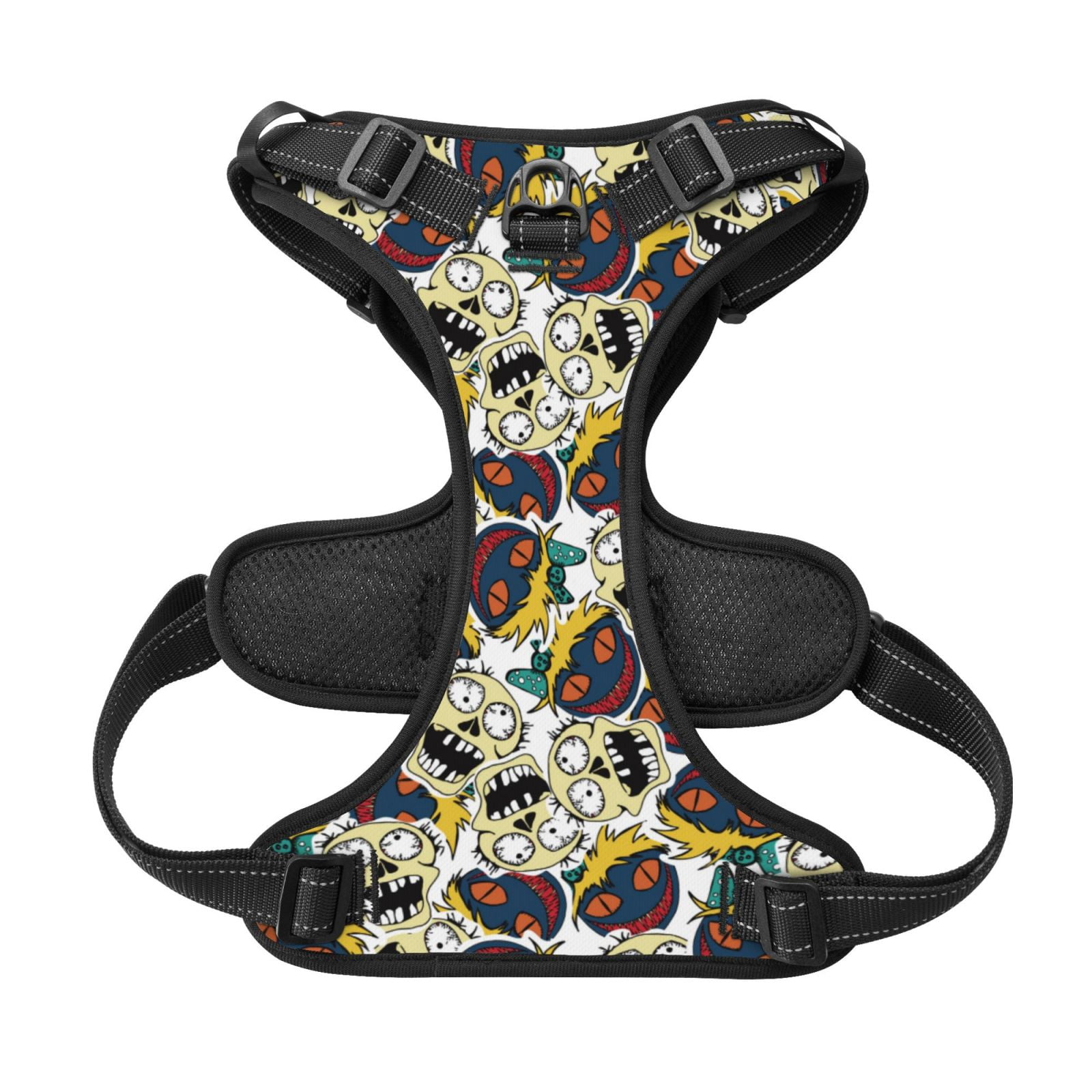 Kdxio Happy Skeleton Print No Pull Dog Harness Adjustable Reflective Oxford Easy Control Medium Large Dog Harness for Training and Everyday-X-Large