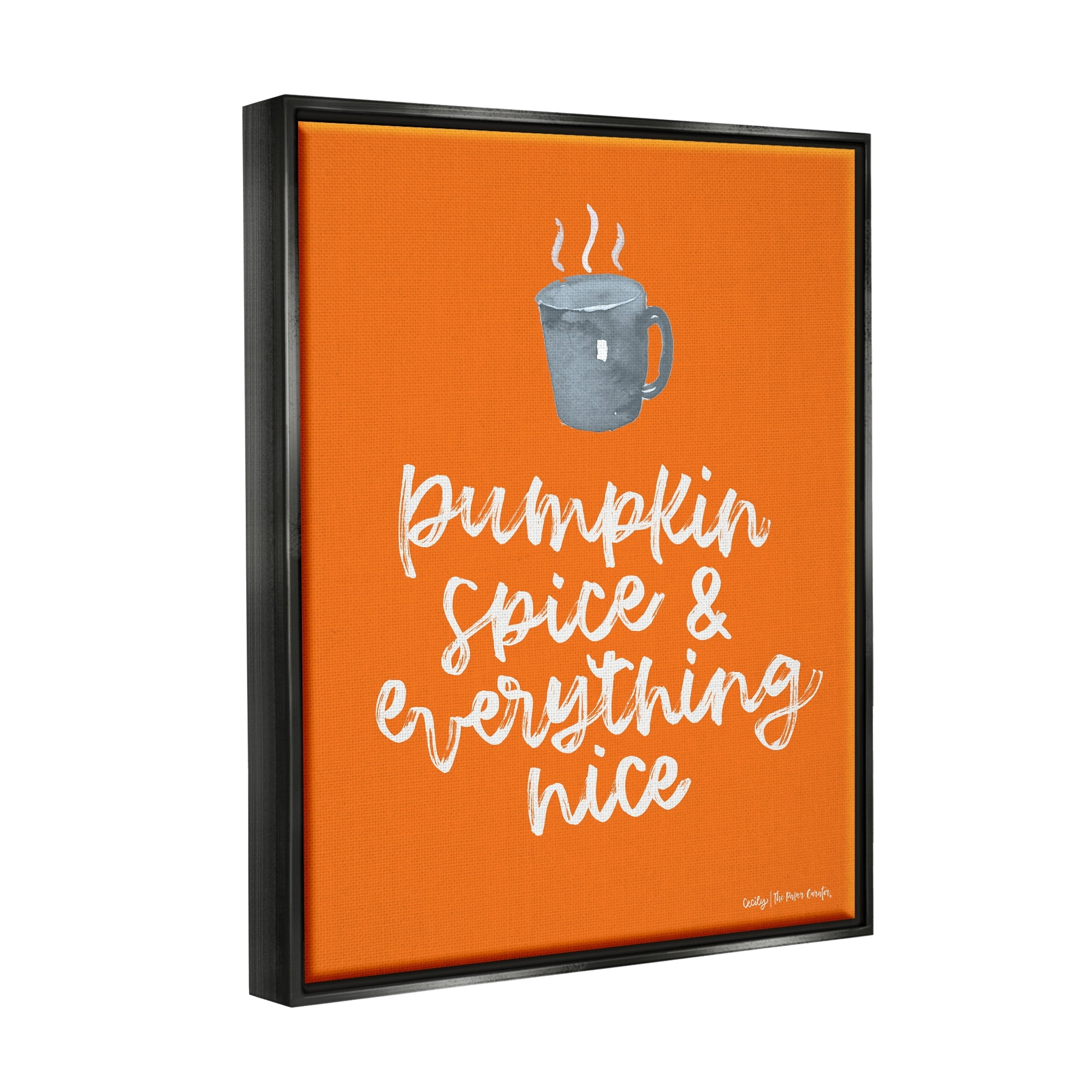 Stupell Industries Pumpkin Spice Steaming Coffee Mug Fall Calligraphy Graphic Art Jet Black Floating Framed Canvas Print Wall Art, Design by Cecily Moore
