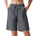 thumbnail image 6 of Women Wide Leg Shorts Elastic High Waist Multi‑Pocket A‑Line Utility Outdoor Hiking Shorts Women Dark Gray, 6 of 6