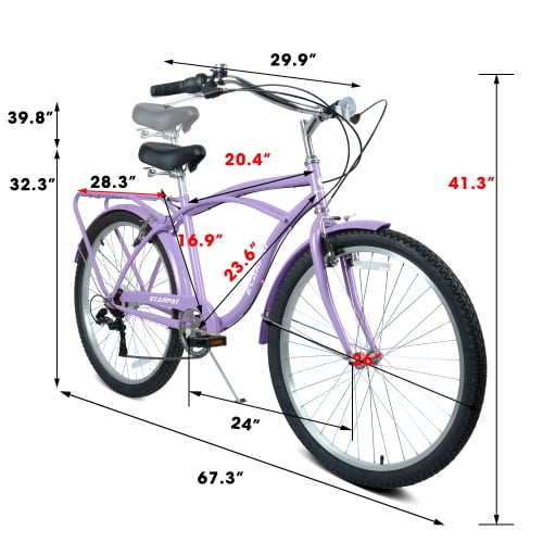 Raistyw 26" Cruiser Bike for Women, Lightweight Alloy High-Tensile Steel Frame Mountain Bicycles with V-Brakes and 7-Speed for Leisure and Commuting, Purple