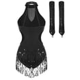 thumbnail image 3 of iiniim Women Sequin Latin Dance Outfits Sleeveless Fringed Ballroom Leotard with Gloves Salsa Tango Dancewear Black L, 3 of 7