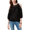 thumbnail image 1 of INC Blusa con hombros descubiertos y ribete de encaje para mujer, negra, pequeña I-N-C Hombro frío, 1 of 1