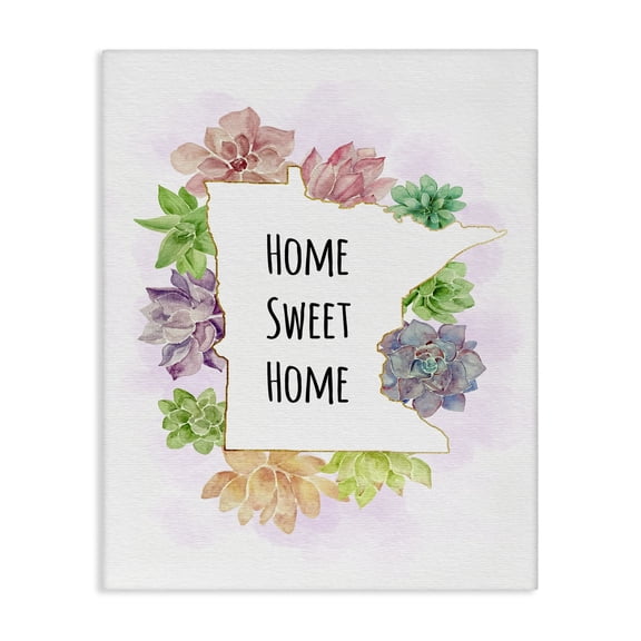 Stupell Industries Bohemian Minnesota State Home Sweet Home Succulent Watercolor Vignette Canvas Art, 16 x 20, by Ziwei Li