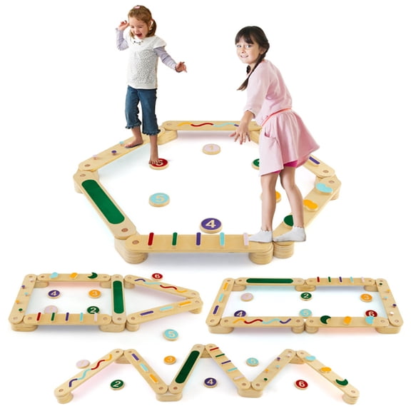 Spaco Kids Balance Beam Set, Wooden Balance Boards with Stepping Stones, Indoor Kids Playground, Promote Agility