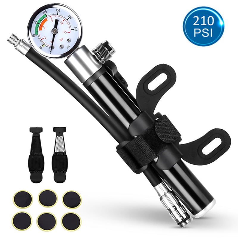 Details about   Bike Tire Repair Tool Kit with Mini Gauge Hand Pump Including 210PSI Bicycle 
