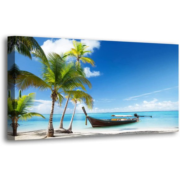 Seascape Pictures Wall Art Canvas Prints Beach Themed Decor for Home Sea Ocean Sunset Paintings for Living Room Bathroom Wall Decorations Natural Landscape Artwork Wooden Picture Frames Hanging Easy
