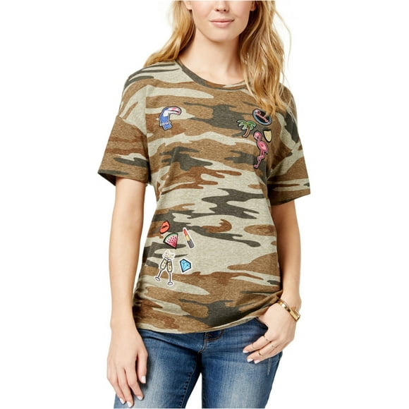 Carbon Copy Womens Patched Embellished T-Shirt, Green, Large