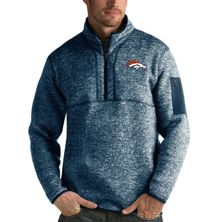 Men's Antigua Heather Navy Denver Broncos Fortune Quarter-Zip Pullover Jacket
