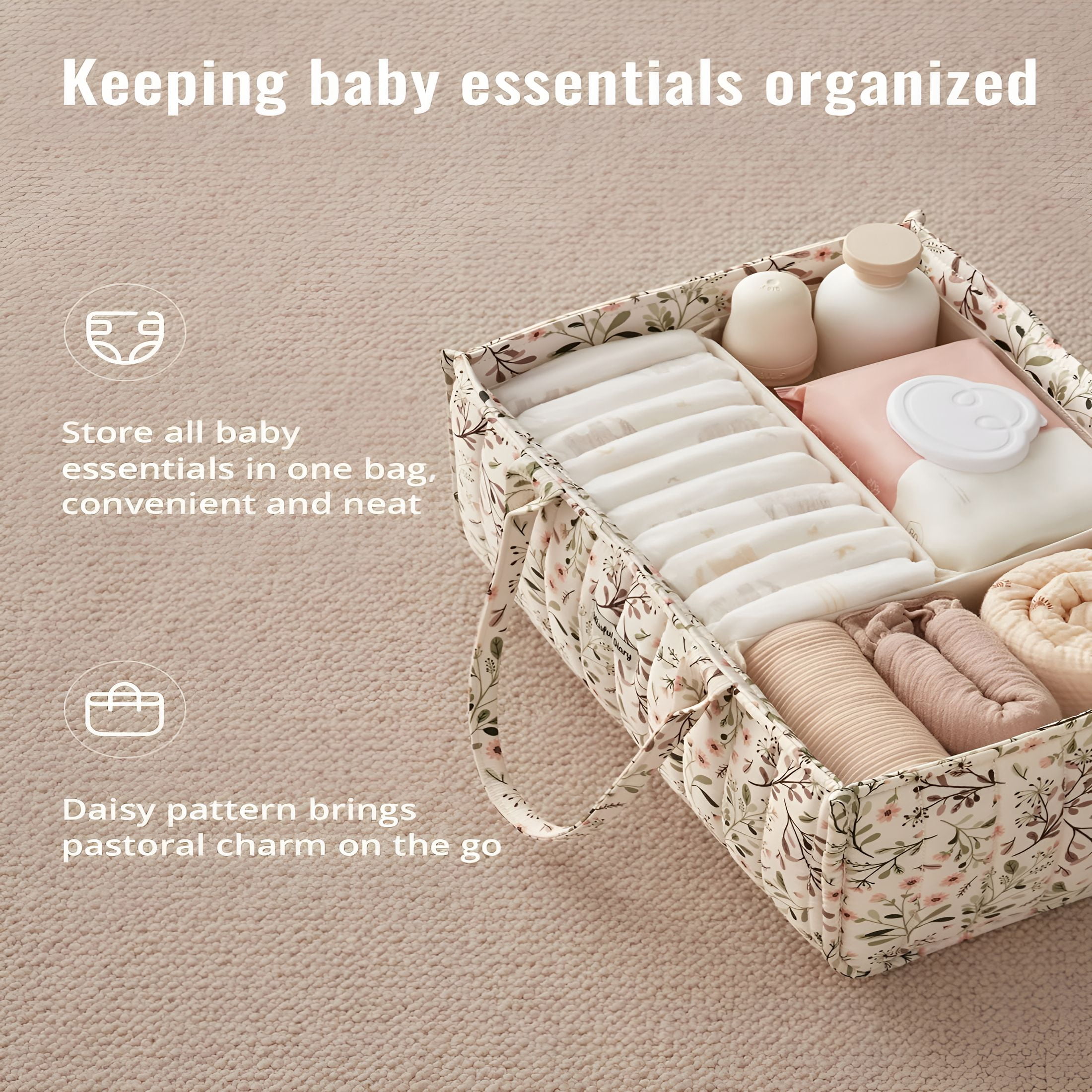 GASTROPOD 2026 New Floral Diaper Caddy Organizer,Stylish Nursery Storage Basket,Diaper Bag,Gift for Baby Shower,Baby Registry Must Have,Newborn Essentials,Pastoral Daisy