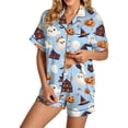 thumbnail image 2 of Halloween Pjs Women Short Sleeve Collared Shirt Shorts Loose Sleepwear Loungewear 2 Piece Pajama Set for Women Light Blue XL, 2 of 4