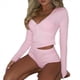 thumbnail image 2 of Conjuntos de Dos Piezas para Mujer: Top Corto de Larga y Pantalones Cortos de Cintura Baja, Conjuntos Deportivos para Gimnasio. Rosa L, 2 of 7