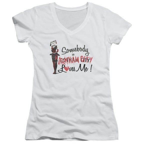 Batman Arkham City Somebody Loves Me Junior Women's T-Shirt V-Neck White