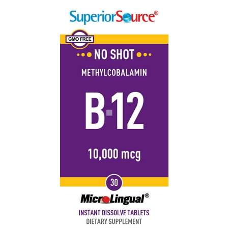 Superior Source No Shot Methylcobalamin Vitamin B12 10,000 mcg, MicroLingual® Tablets, 30 (Best Source Of Vitamin B12)