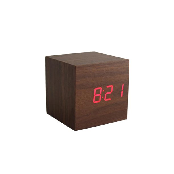 LED Reloj Digital Control de Voz Termómetro Cuadrada Decoración Hogar Oficina Marrón + rojo BLESIY Relojes de alarma