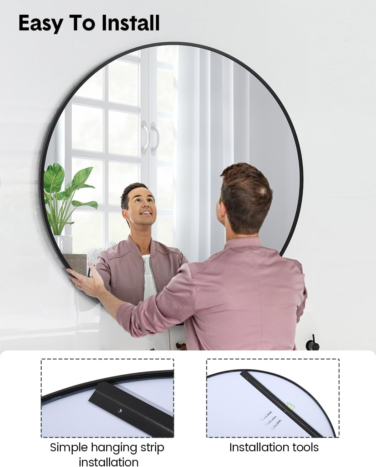 Miroir Mural Rond 24 Pouces – Nickel Brossé, Verre Trempé, Salle De Bain – Moderne Et Robuste