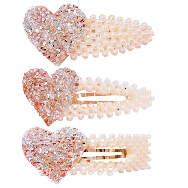 3PCS Pince à Cheveux Mode Paillettes Strass Faux Perle Cheveux Épingle Snap Cheveux Clip