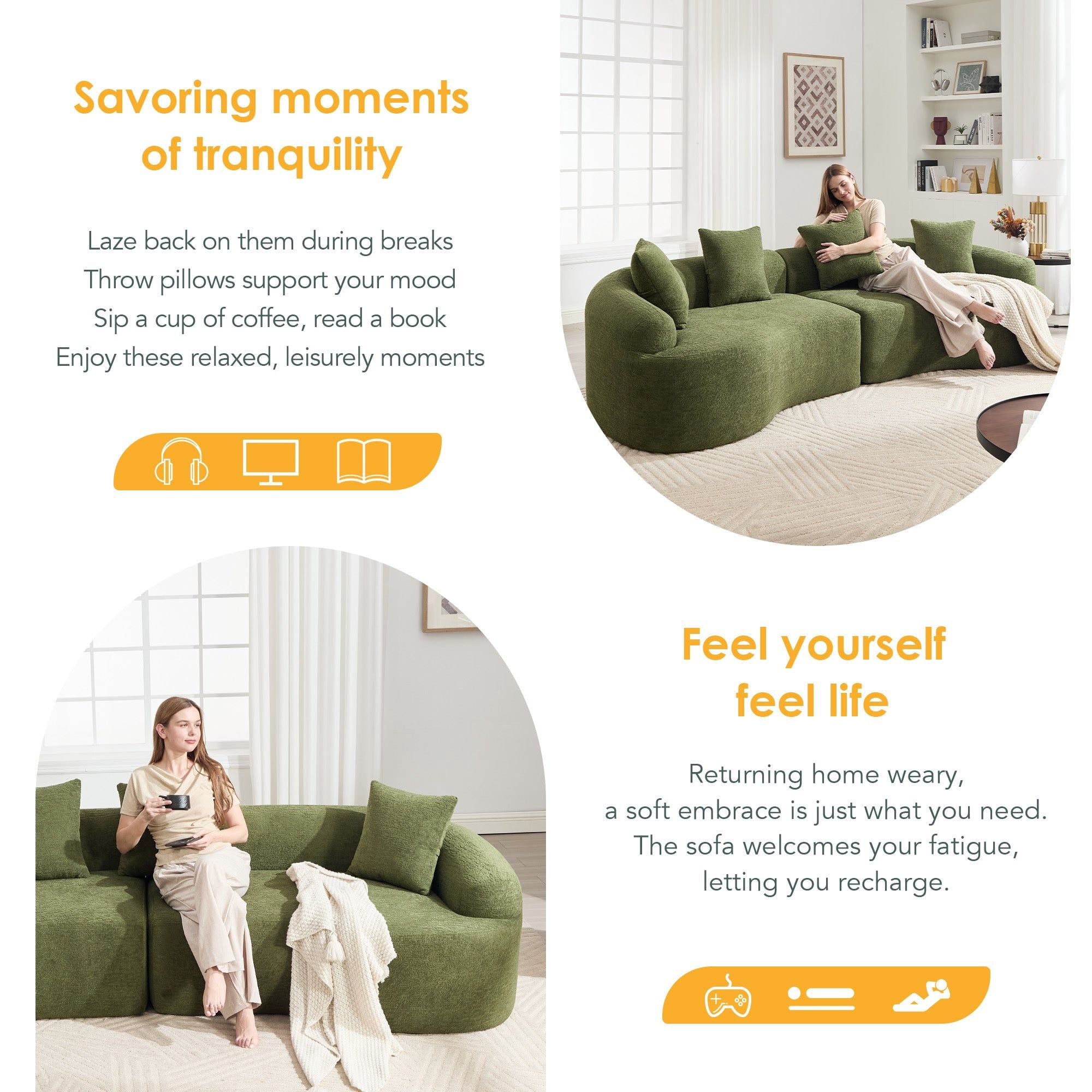 Sailvan 110" Boneless Modular Sectional, Chenille Sleeper Couch for Living Room Apartment